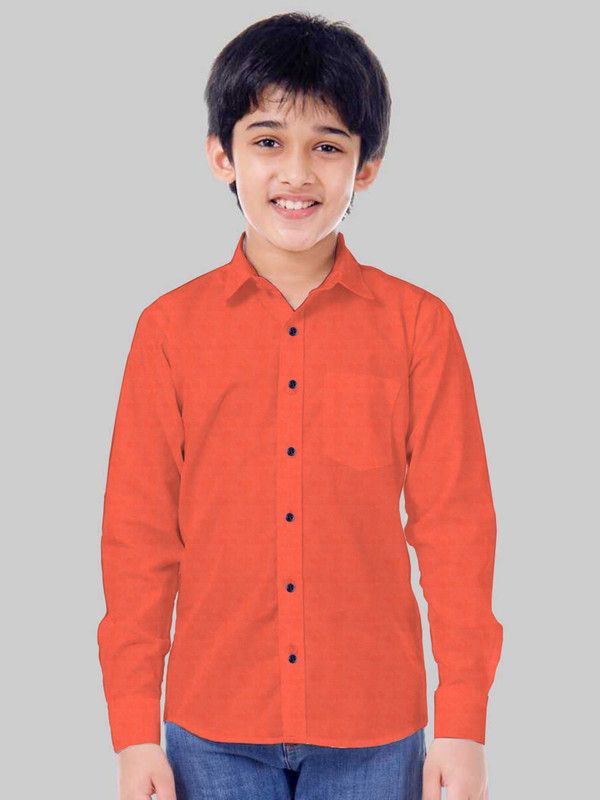 Boys Slim Fit Solid Spread Collar Formal Shirt
