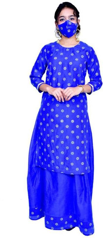 Women Chanderi Kurta and Skirt Set