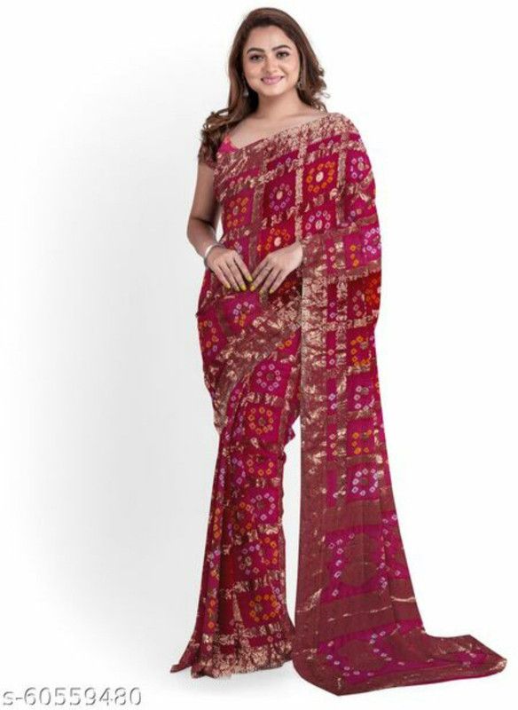 Woven Bandhani Cotton Blend Saree  (Multicolor)