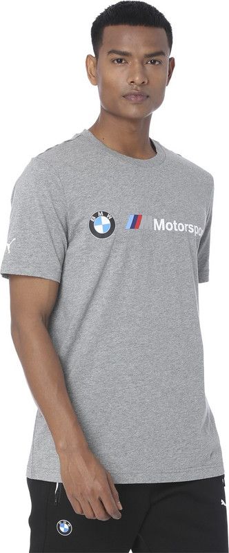 BMW MMS Logo Tee Men Printed Round Neck Cotton Blend Grey T-Shirt