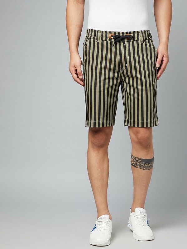 Striped Men Green, Black Regular Shorts