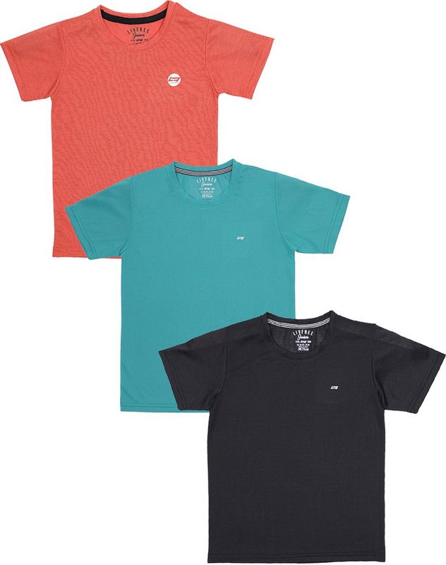 Boys Solid Polyester T Shirt  (Orange, Pack of 3)