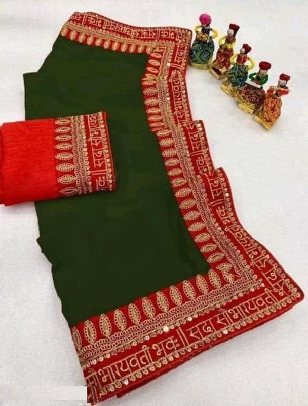 Embellished Fashion Silk Blend Saree  (Green)