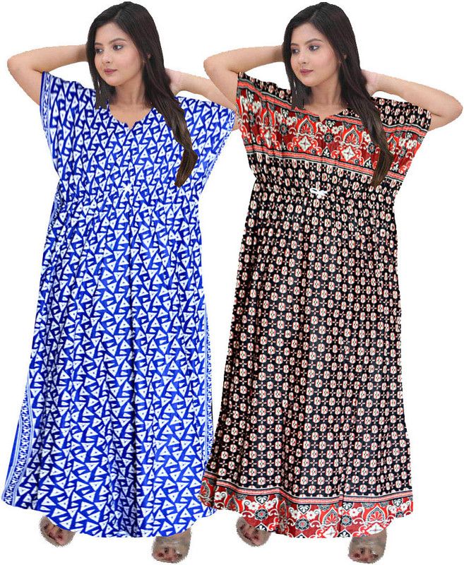Women Night Dress  (Blue, Multicolor)