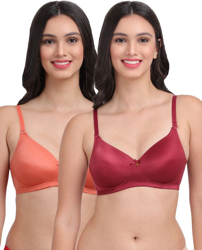 Women T-Shirt Lightly Padded Bra  (Maroon, Orange)