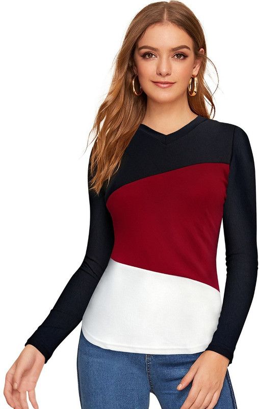 Party Color Block Women Maroon Top