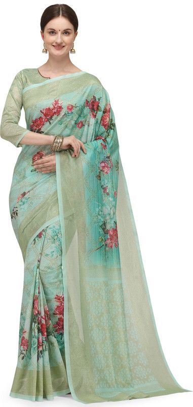 Floral Print Bollywood Jacquard Saree  (Light Blue)