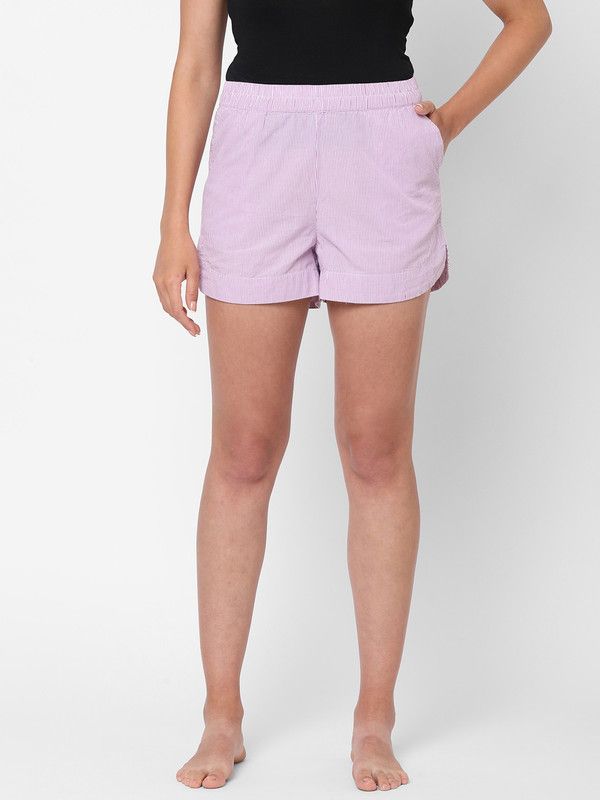 Striped Women Purple, White Regular Shorts