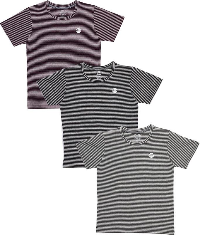 Boys Striped Polyester T Shirt  (Maroon, Pack of 3)