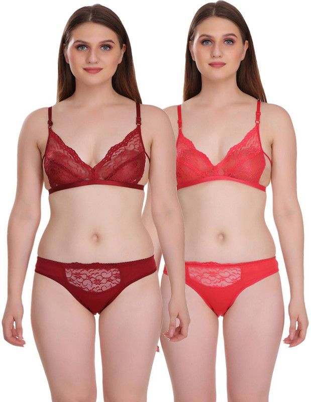 Bra & Panty Set Embroidered Maroon, Pink Lingerie Set