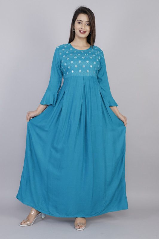 Embroidered Rayon Blend Stitched Flared/A-line Gown  (Light Green)