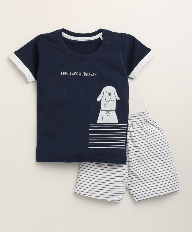 TOONYPORT Boys T-shirt Shorts  (Dark Blue)