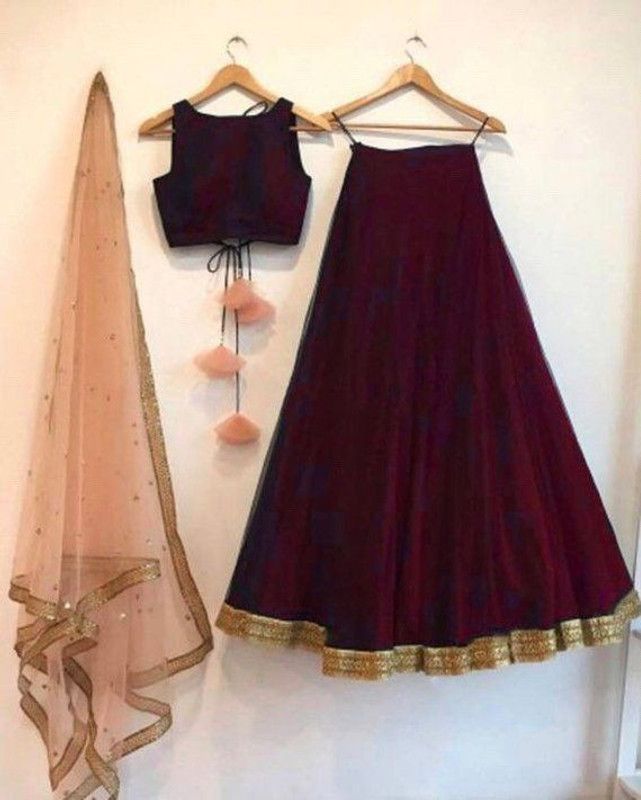 Semi Stitched Lehenga Choli  (Maroon, Pink)