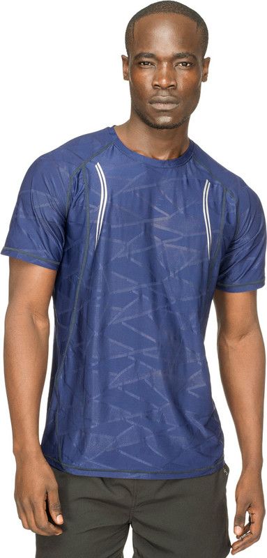 Men Self Design Round Neck Nylon Dark Blue T-Shirt