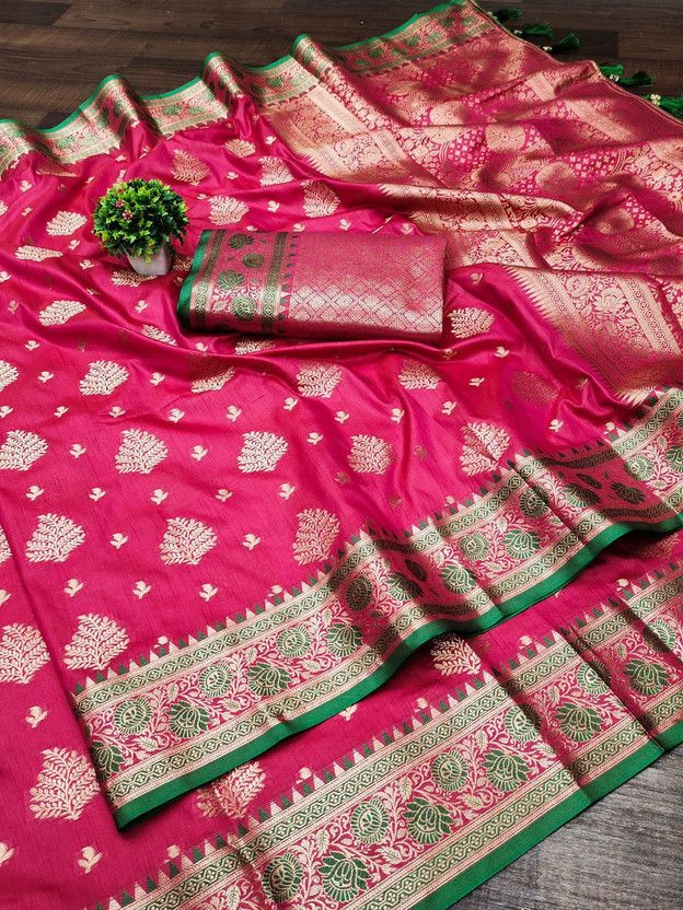 Woven Kanjivaram Jacquard, Art Silk Saree  (Pink)