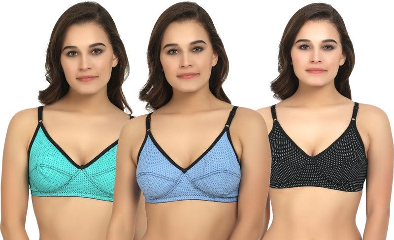 Pack of 3 Women Full Coverage Non Padded Bra  (Green, Blue, Black)