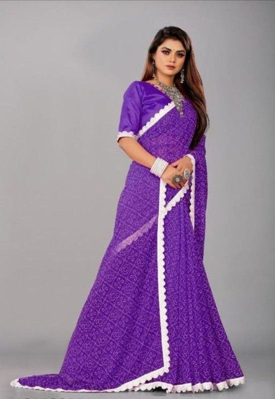 Solid/Plain Daily Wear Georgette Saree  (Purple)