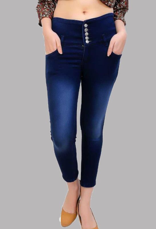 Women Super Skinny Mid Rise Blue Jeans