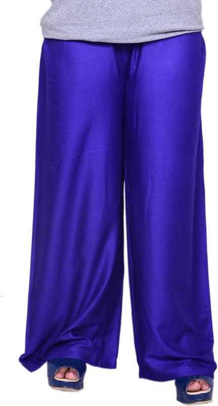 Women Regular Fit Blue Cotton Blend Trousers