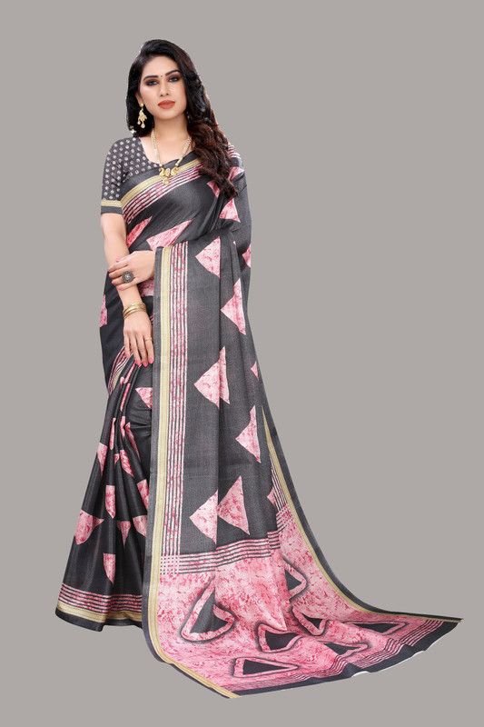 Geometric Print Bollywood Art Silk Saree  (Grey)