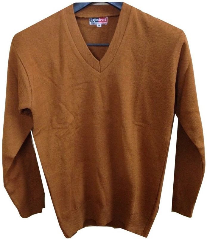 Men Solid V-neck Beige Sweater