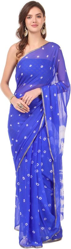 Bandhani Chiffon Saree  (Blue)