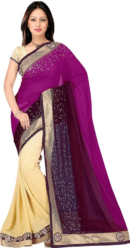 Self Design Bollywood Georgette Saree  (Magenta, Purple)