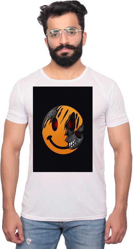 NNCPL--1701003 -S Men Graphic Print Round Neck Polyester White T-Shirt