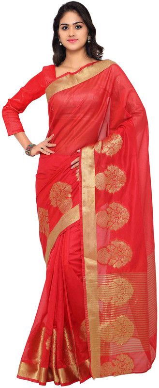 Self Design Daily Wear Cotton Blend Saree  (Red)