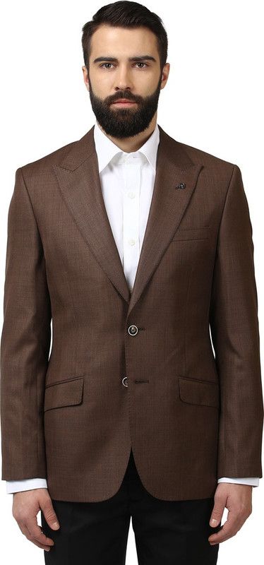 Men Solid Single Breasted Formal Blazer  (Brown)