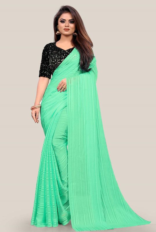 Striped Bollywood Georgette Saree  (Green)