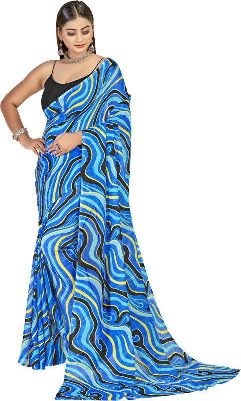 Graphic Print Daily Wear Georgette Saree  (Blue)