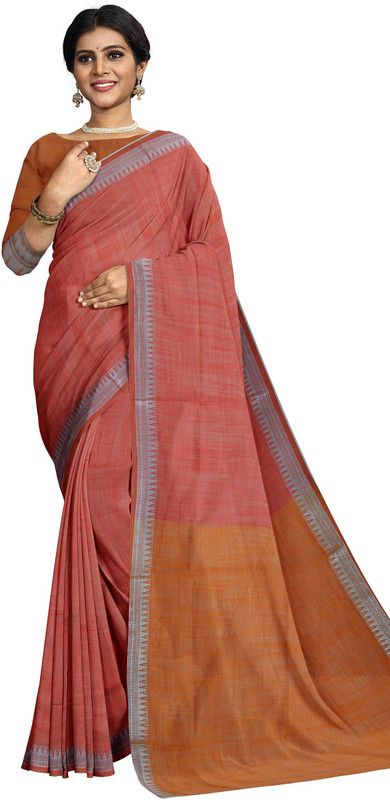 Color Block Daily Wear Pure Cotton Saree  (Red)