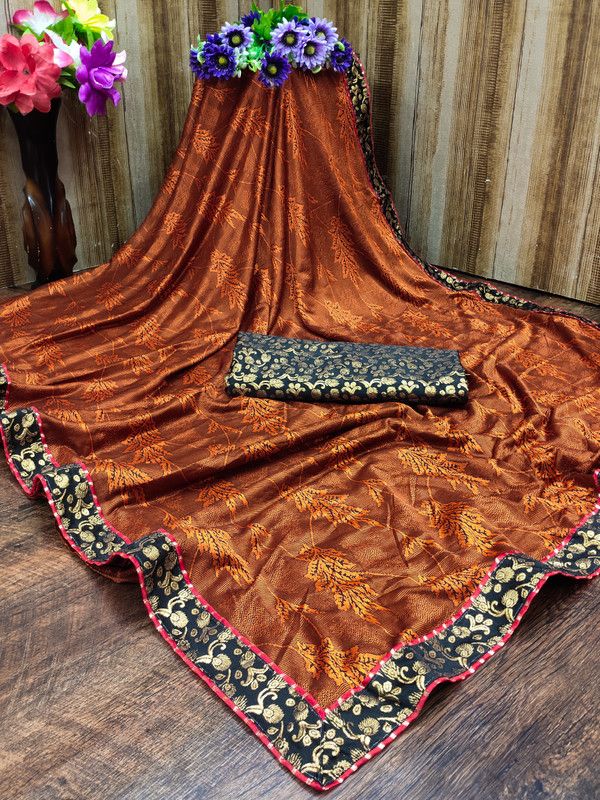 Fashion Lycra Blend Saree  (Orange)