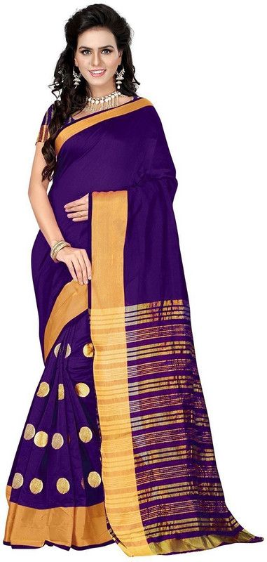 Self Design, Striped Bollywood Cotton Blend Saree  (Purple, Gold)