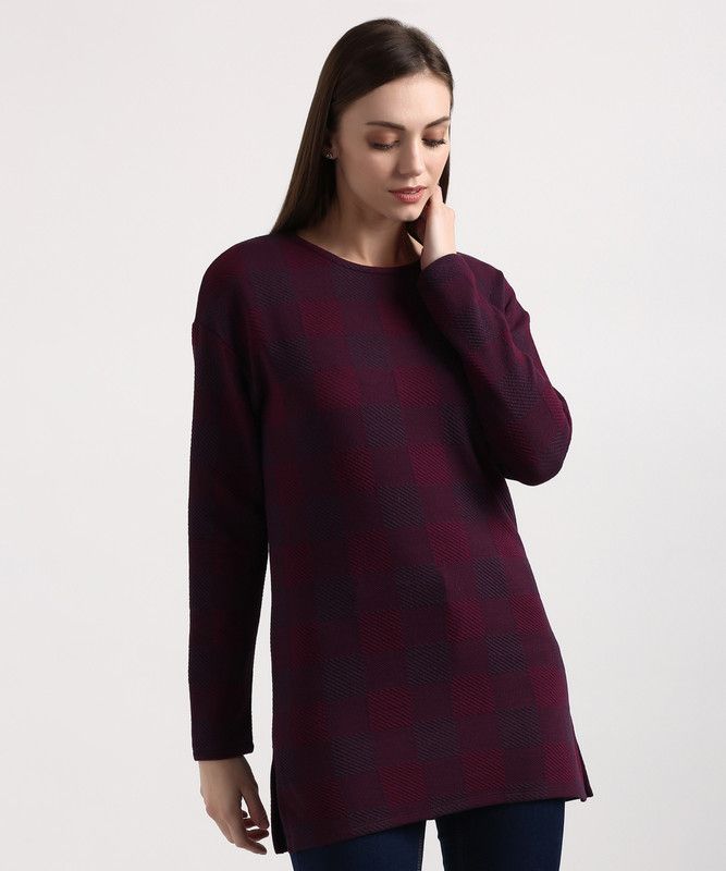 Casual Regular Sleeves Checkered Women Purple Top