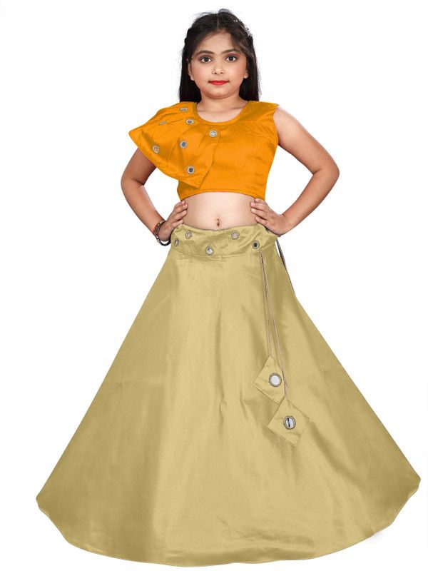 Girls Lehenga Choli Ethnic Wear Embellished Lehenga & Crop Top  (Orange, Pack of 1)