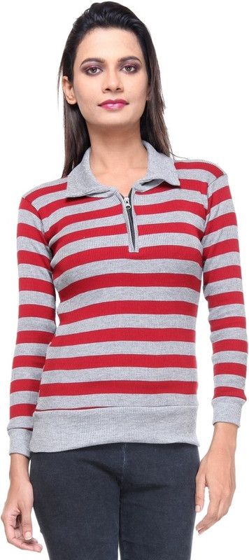 Casual Striped Women Red Top