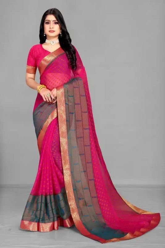 Geometric Print Bollywood Chiffon, Brasso Saree  (Pink)