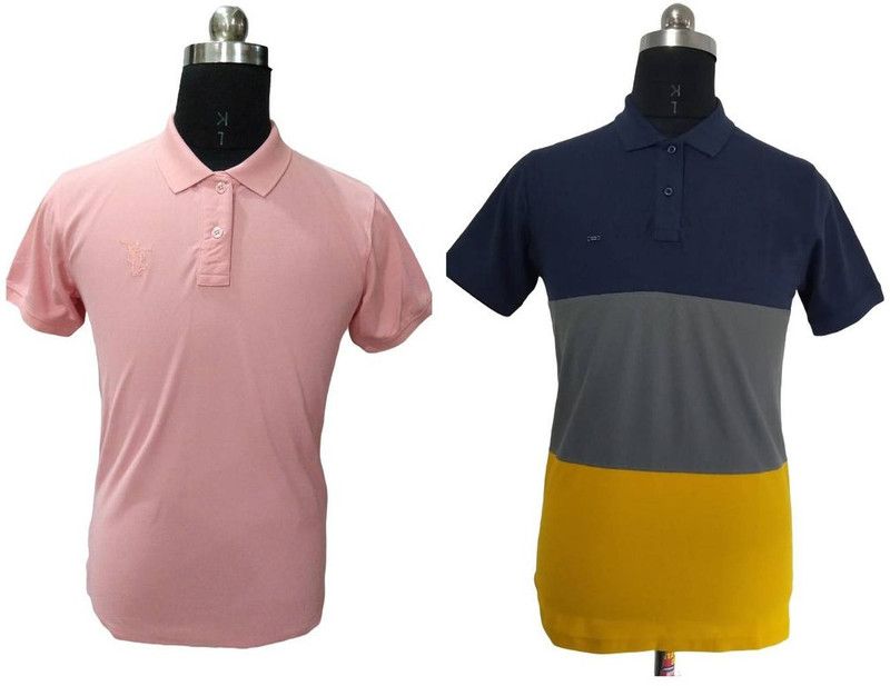 Pack of 2 Men Printed Round Neck Cotton Blend Multicolor, Pink T-Shirt