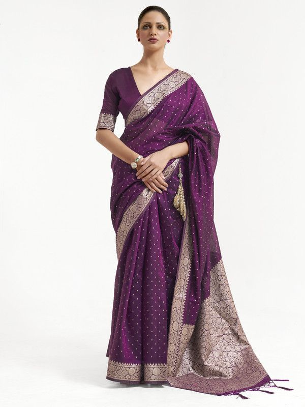 Floral Print Banarasi Art Silk Saree  (Purple)
