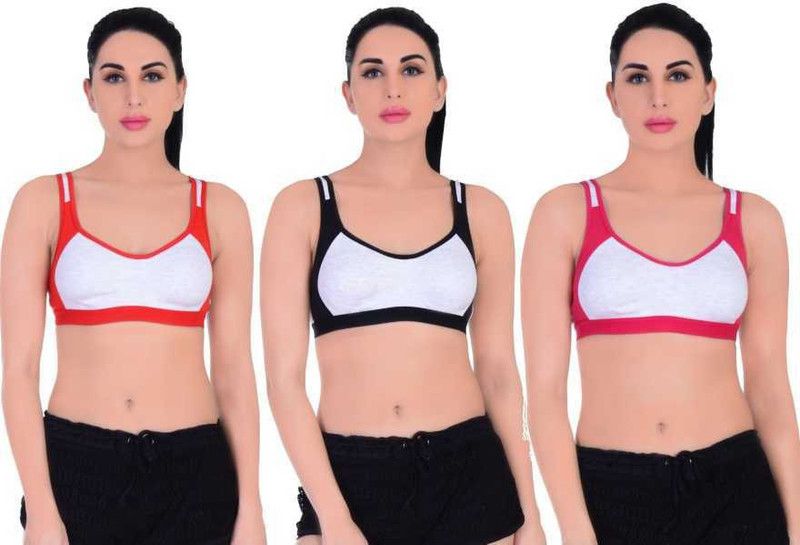 Pack of 3 Women Sports Non Padded Bra  (Red, Black, Pink)
