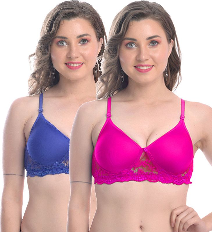 Women Padded Bra, Non-wired, Full coverage, Pack of 2 Women Push-up Lightly Padded Bra  (Pink, Blue)