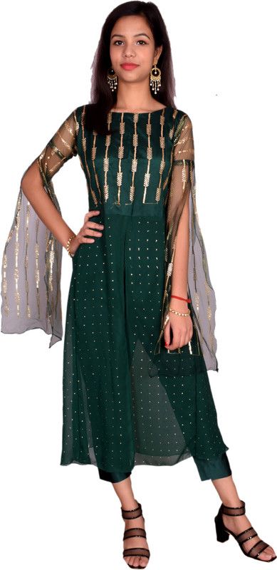 Women Kurta and Pant Set Silk Blend, Net