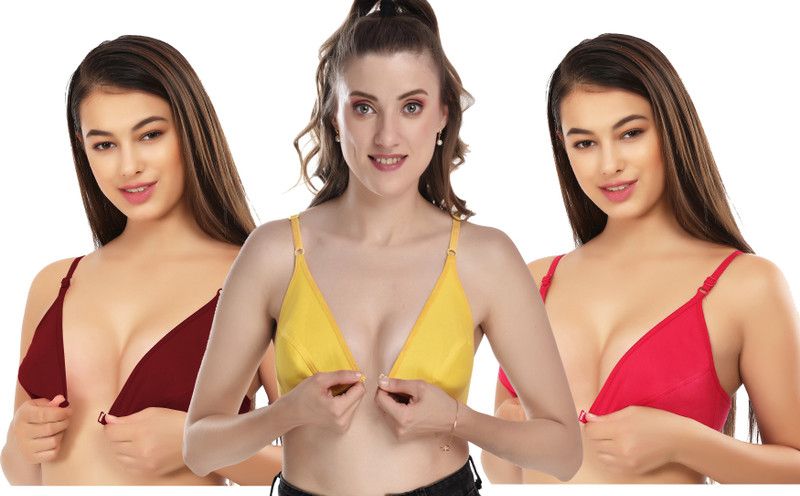 Pack of 3 Women Plunge Non Padded Bra  (Pink, Yellow, Maroon)
