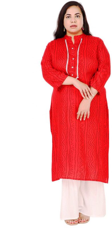 Women Printed Viscose Rayon Straight Kurta  (Black, Red)