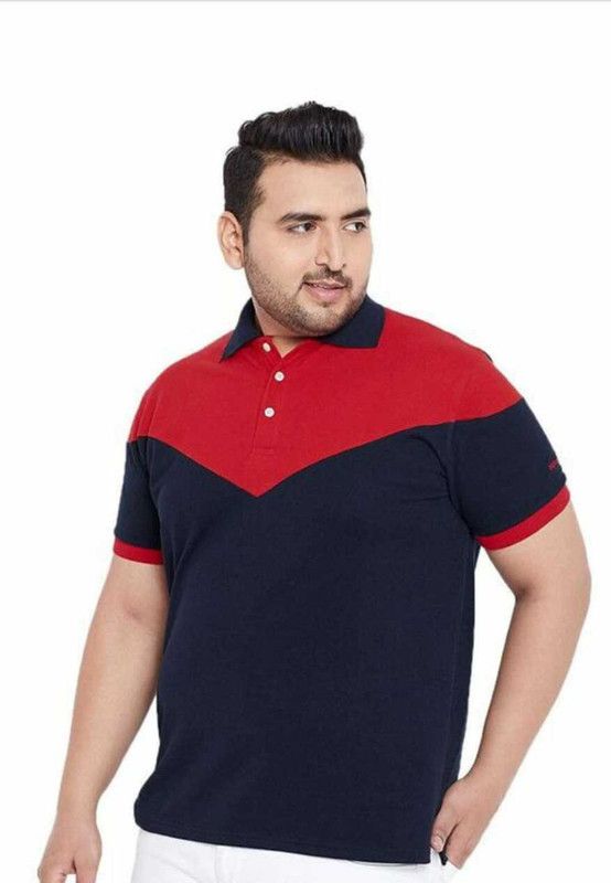 Men Solid Polo Neck Cotton Blend Red, Navy Blue T-Shirt