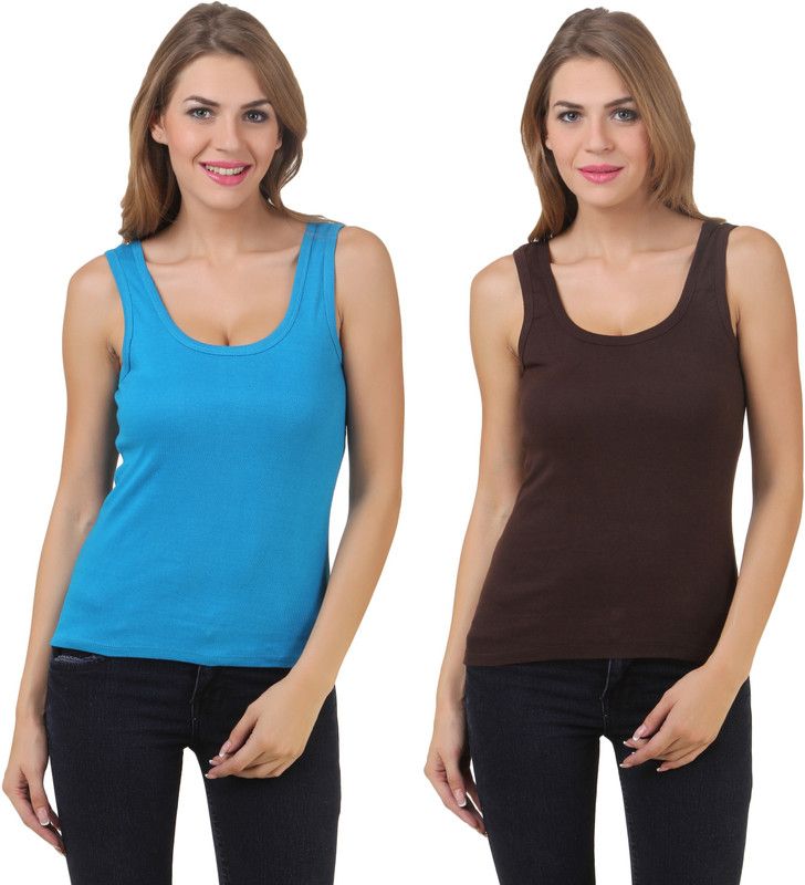 Women Light Blue, Brown Tank Top/Vest