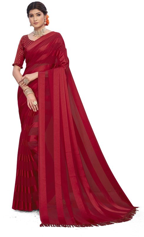 Striped Bollywood Georgette Saree  (Maroon)