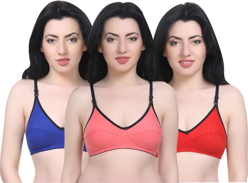 Pack of 3 Women T-Shirt Non Padded Bra  (Red, Blue, Orange)